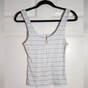 Ardene Blue And White Striped Tank Top Zipper Detail Medium